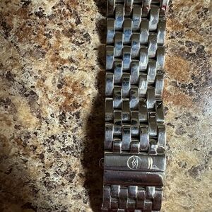 Michele Silver Watch with Elegant Basketweave Design